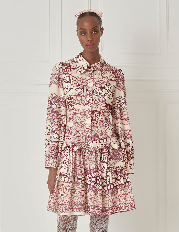 BORA AKSU Puff-Sleeve Shirt Pleated Printed Long-Sleeve Dress