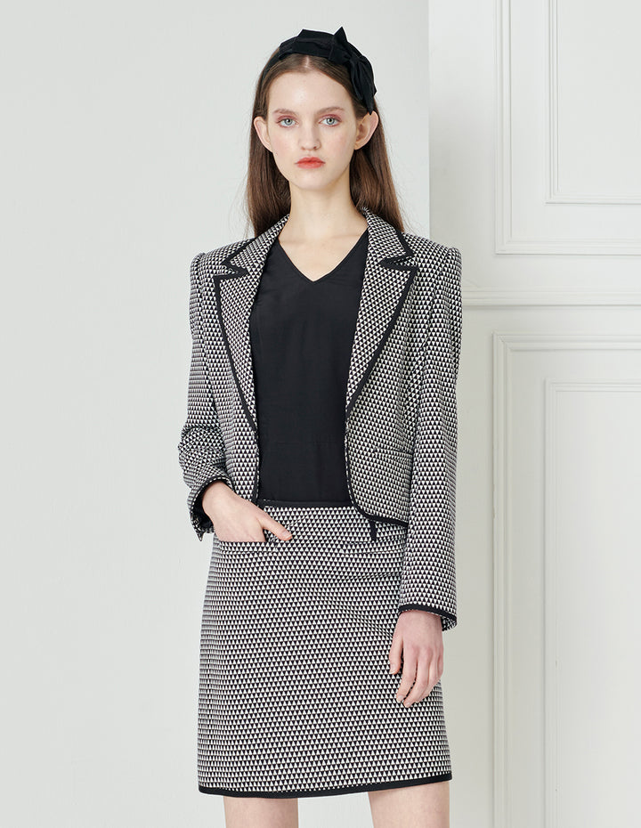 BORA AKSU Black And White Geometric Sheep Wool A-Line Skirt