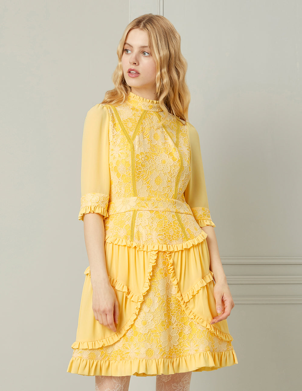 BORA AKSU Daffodill Frill Lace Mid Sleeve Dress
