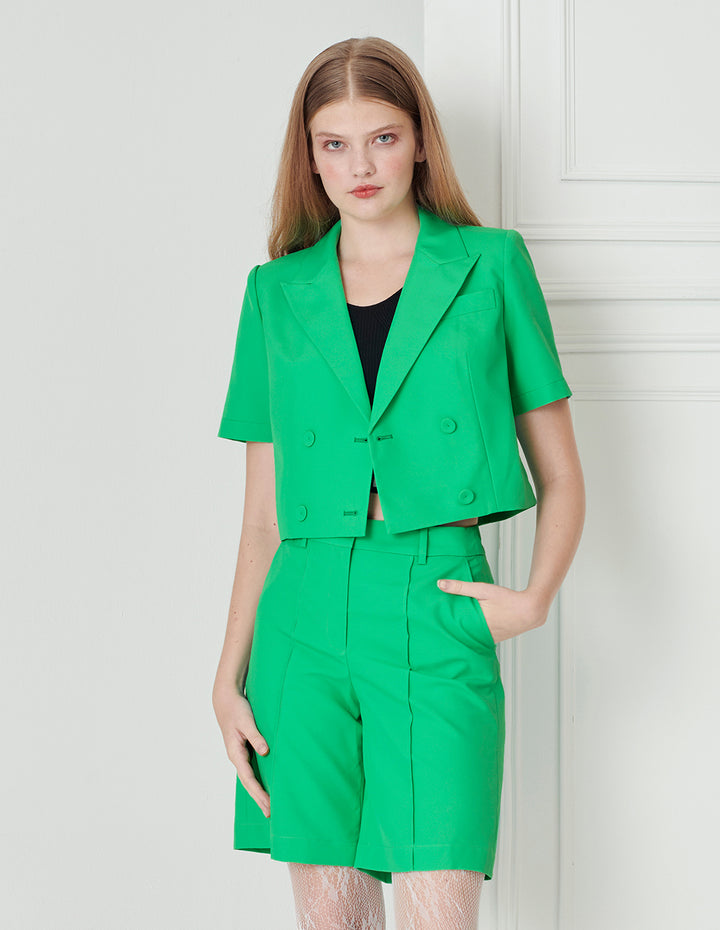 BORA AKSU Pistol Lapel Collar Short-Sleeve Fitted Blazer