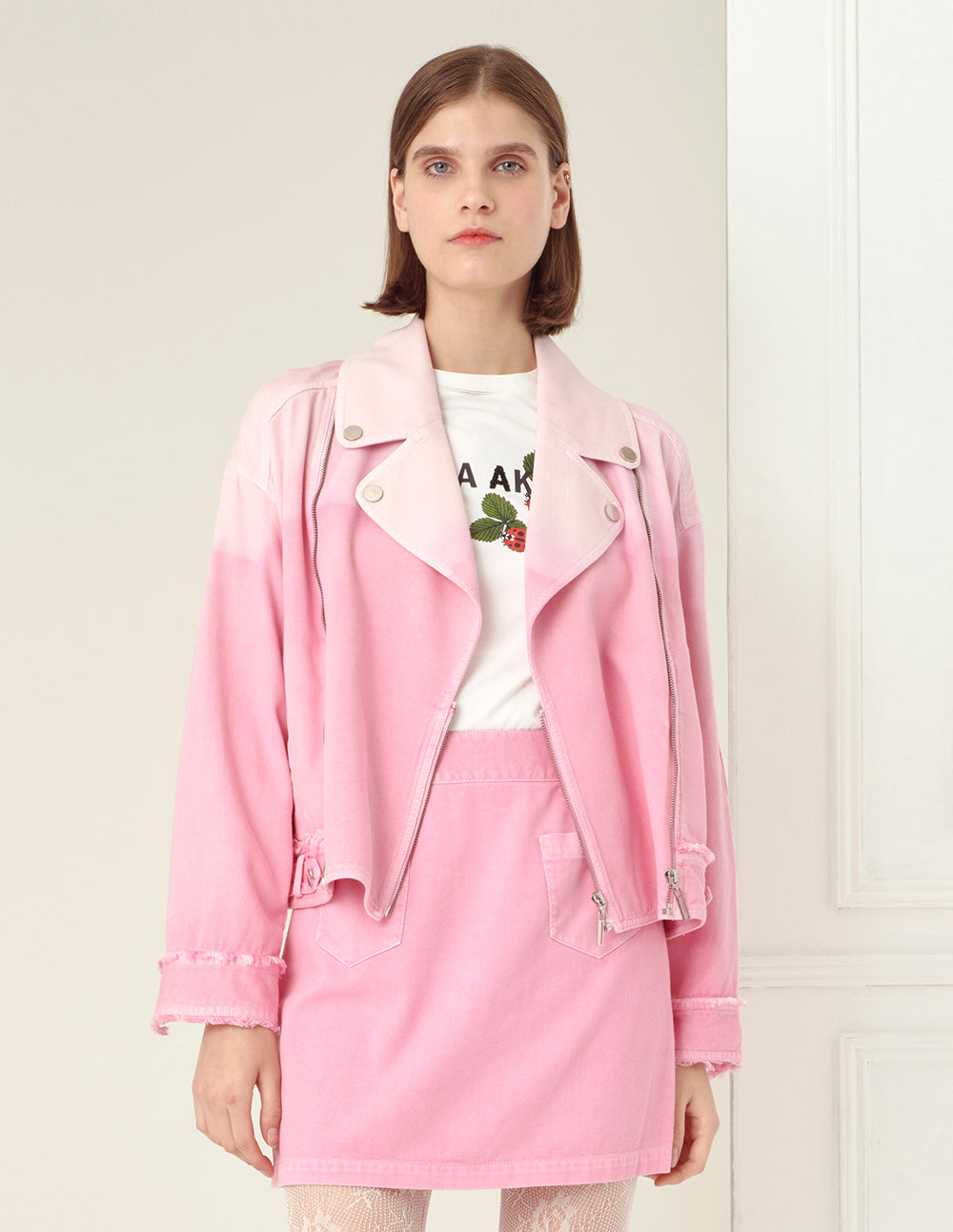 BORA AKSU pink denim patch pocket skirt