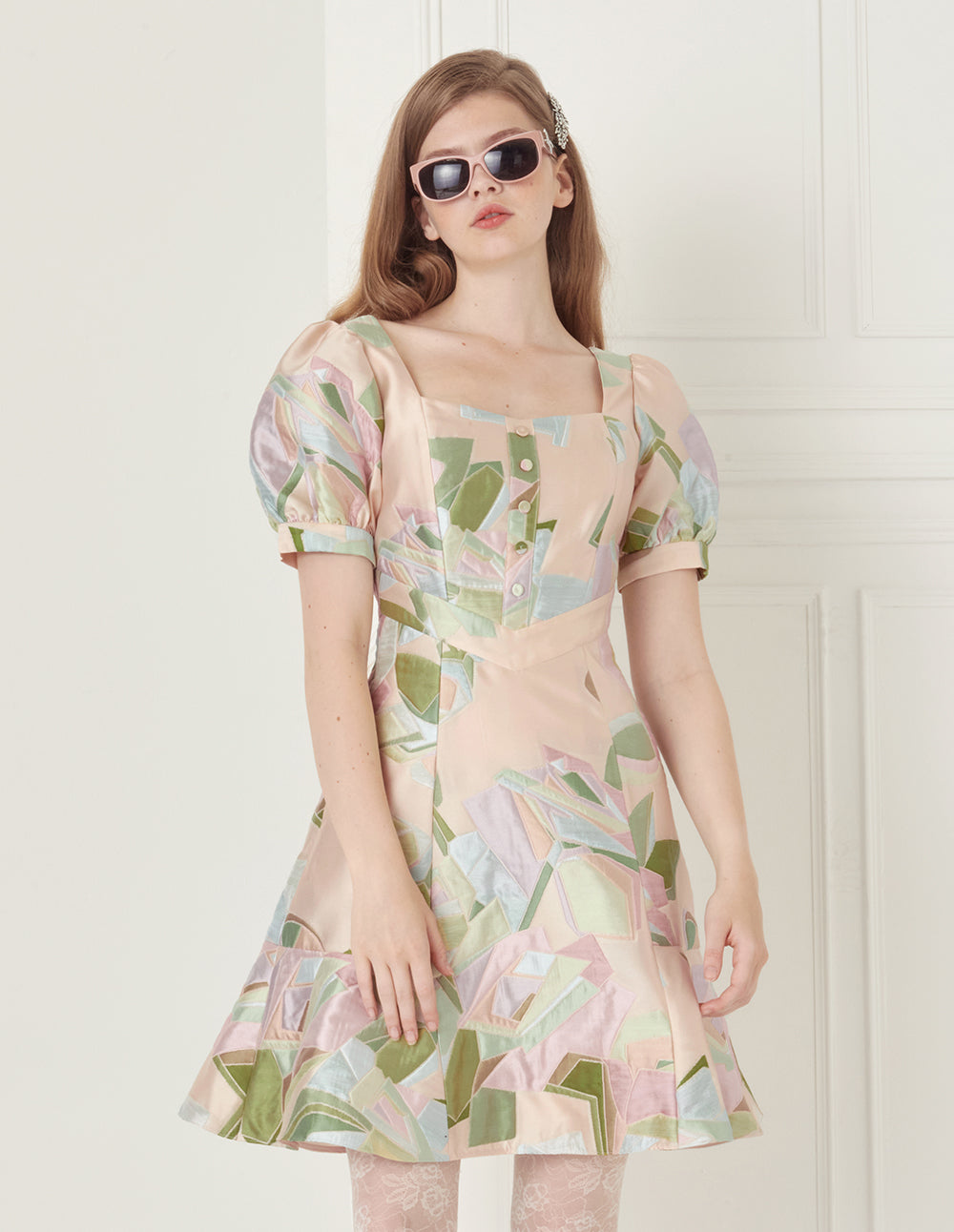 BORA AKSU Puff Sleeve Jacquard Mini Dress