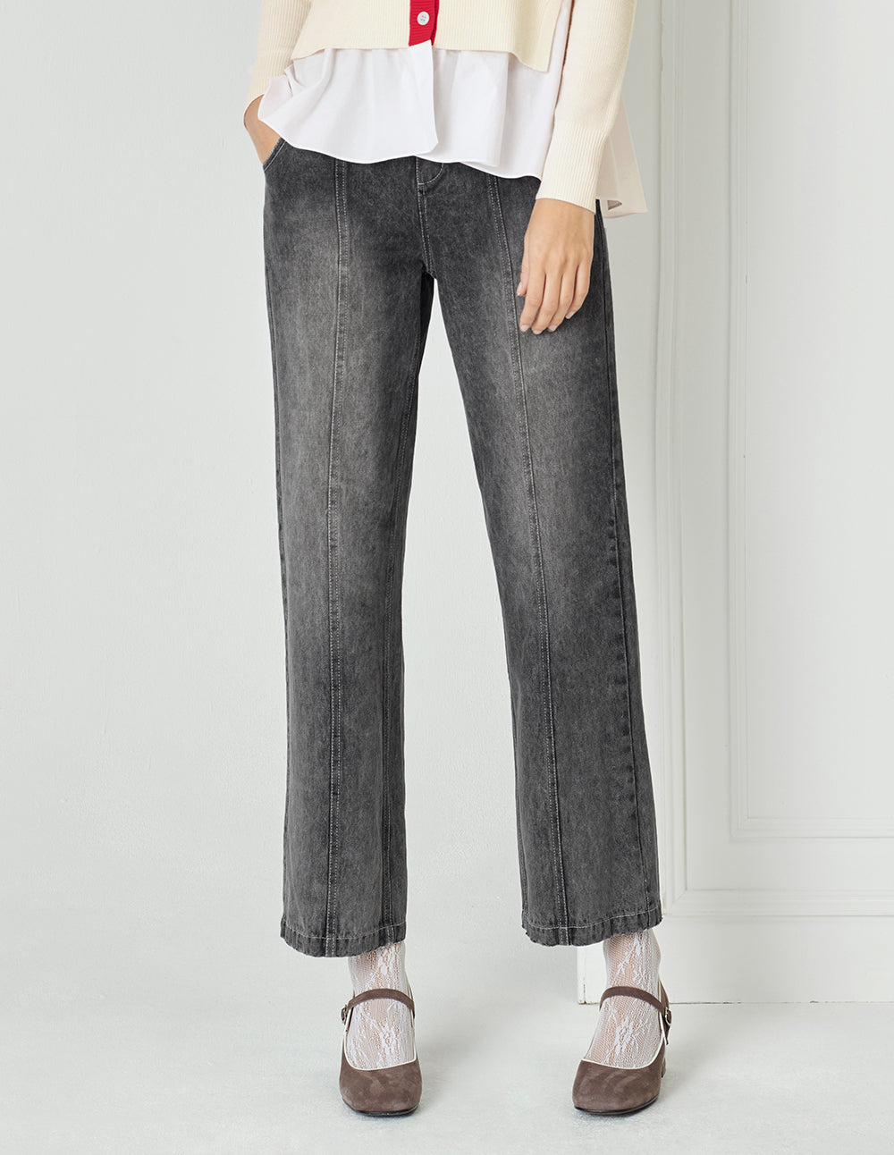BORA AKSU Washed Grey Simple Loose Wide-Leg Jeans