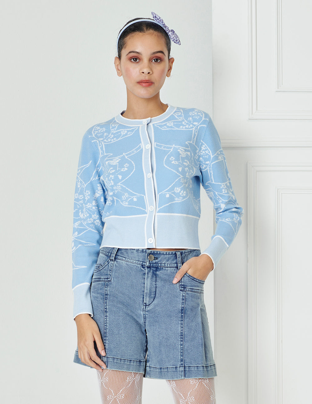 BORA AKSU Pleated Split Wash Denim Shorts