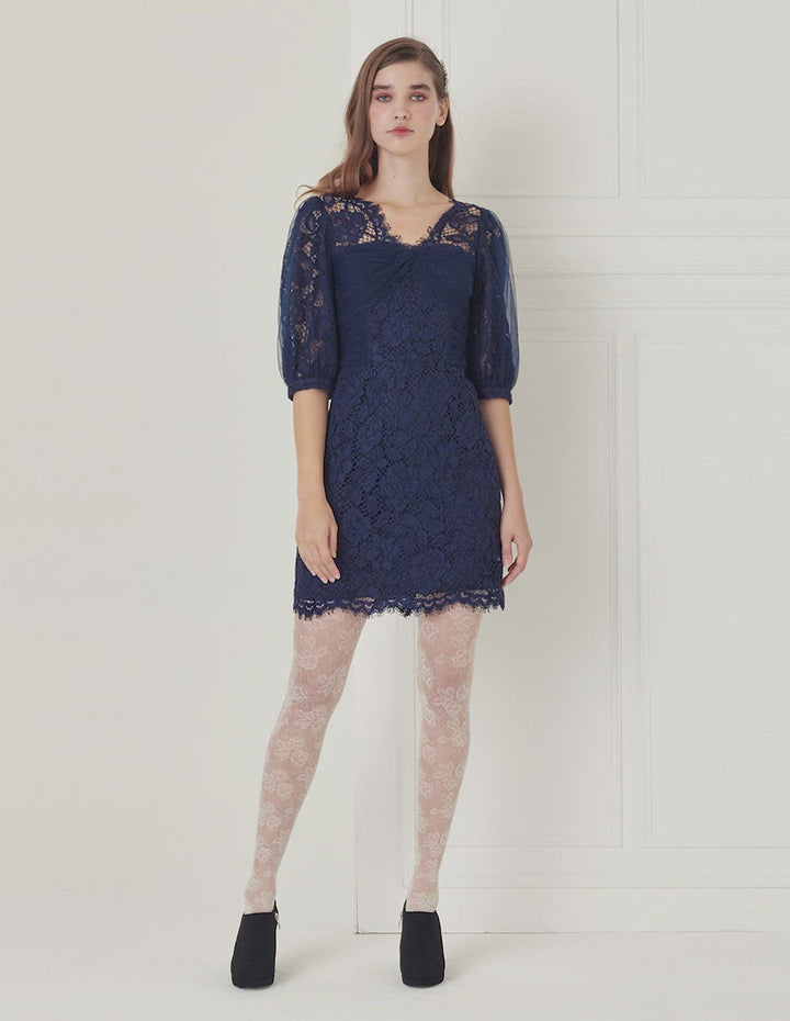 BORA AKSU V-Neck Shirred Tulle Mini Dress