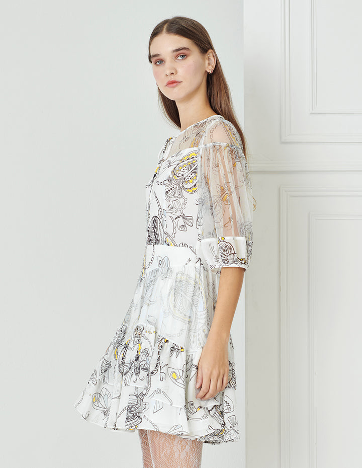 BORA AKSU Funny Insect-Print Mesh Panel Dress
