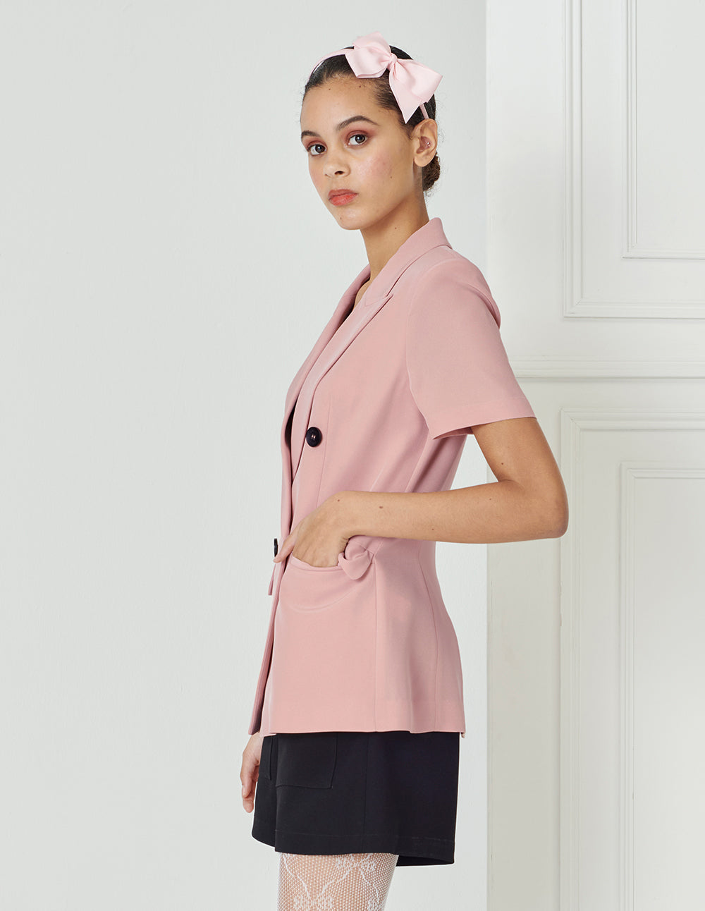 BORA AKSU Double-Breasted Close-Fitting Short-Sleeved Blazer