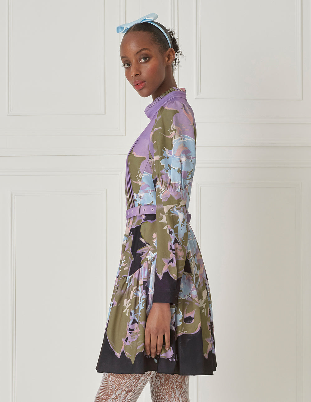 BORA AKSU Stand Collar Pleated Printed Dress