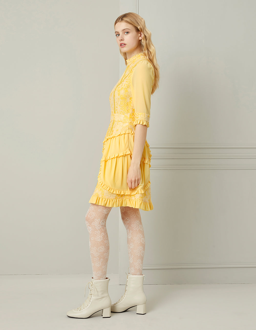 BORA AKSU Daffodill Frill Lace Mid Sleeve Dress