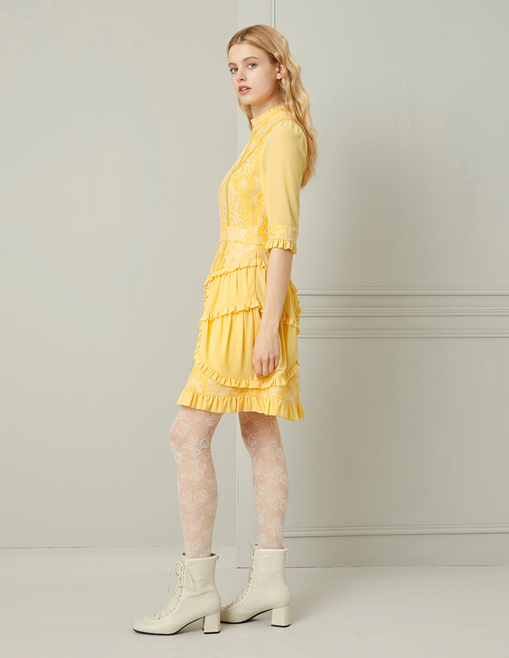 BORA AKSU Daffodill Frill Lace Mid Sleeve Dress
