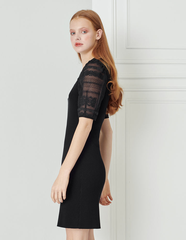 BORA AKSU Lace Puff Sleeve Halter Neck Knitted Dress