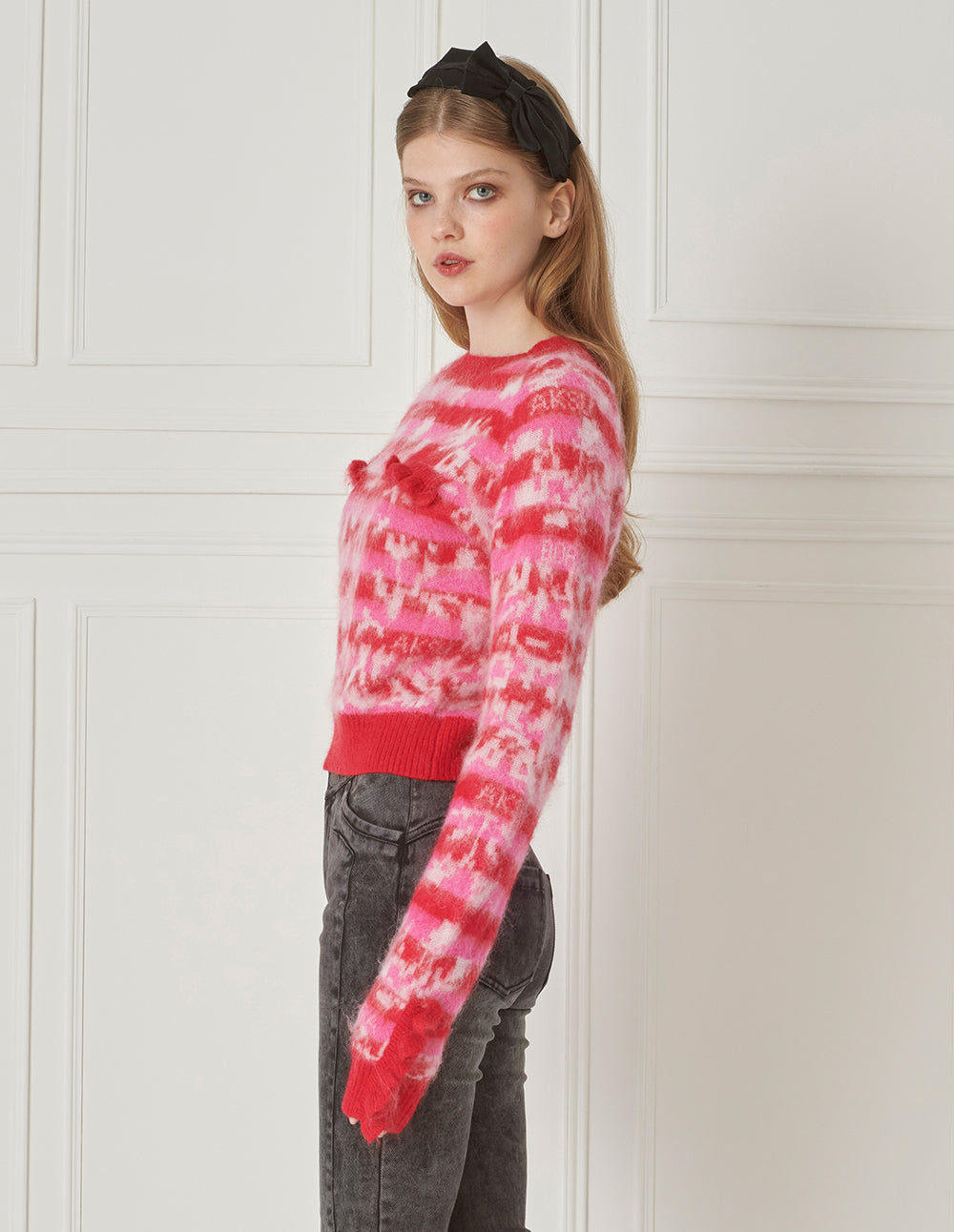 BORA AKSU Tricolor Jacquard Mohair-Blend Knitted Sweater