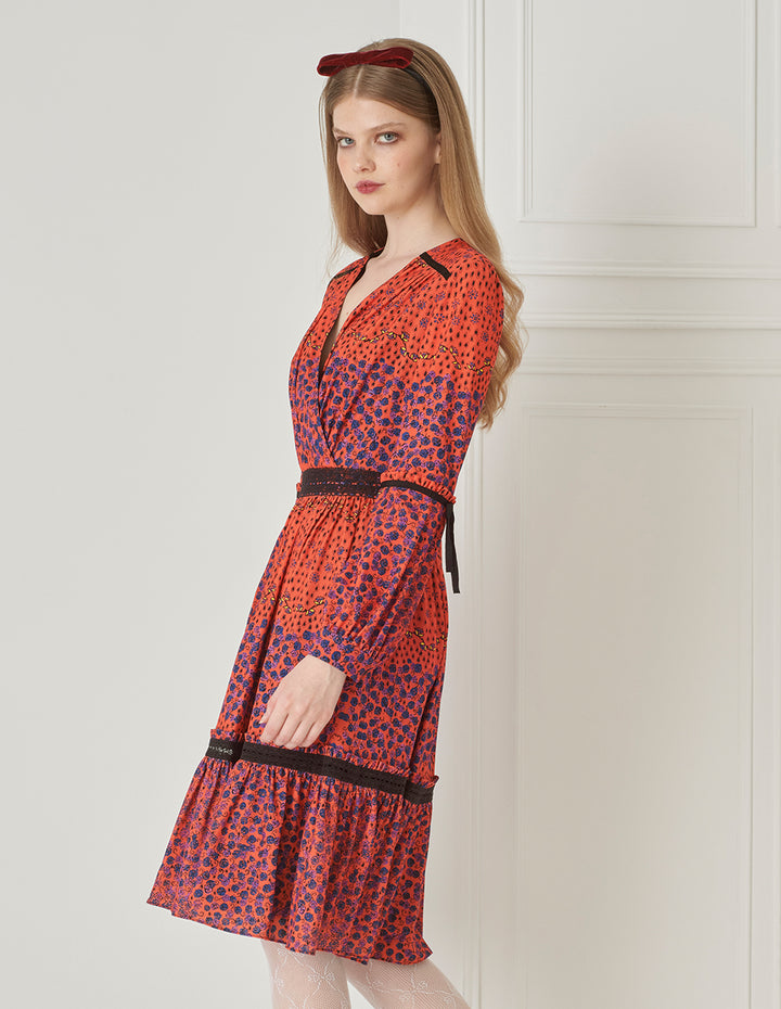 BORA AKSU Puff Sleeve Waist Print Long Dress