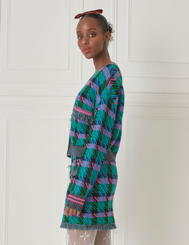 BORA AKSU Vintage Houndstooth Jacquard Wool Knit Mini Skirt