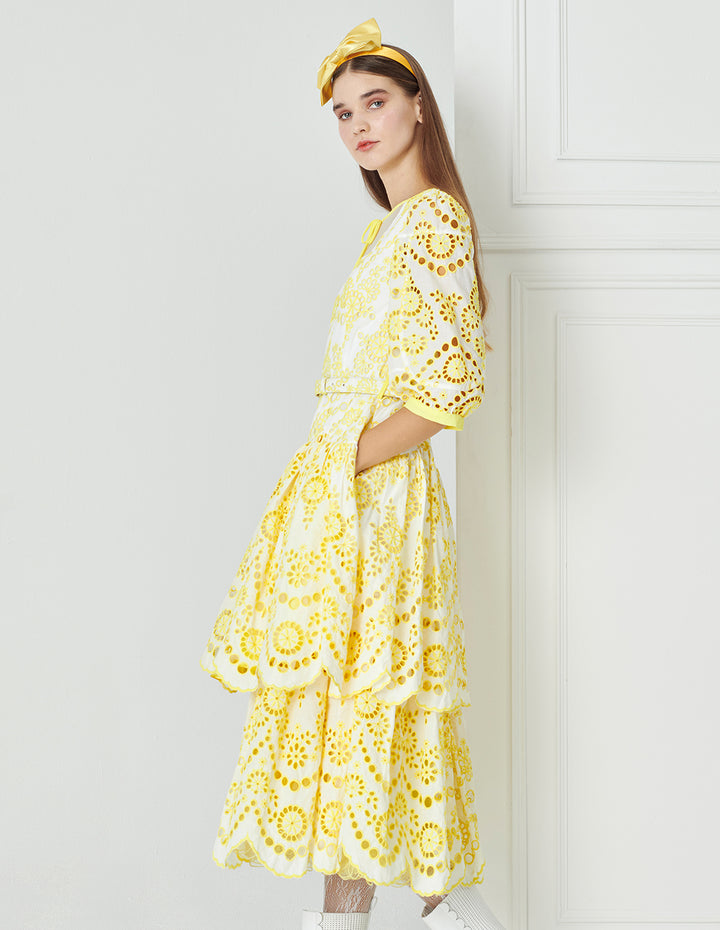 BORA AKSU Embroidered Puff Sleeve Party Dress