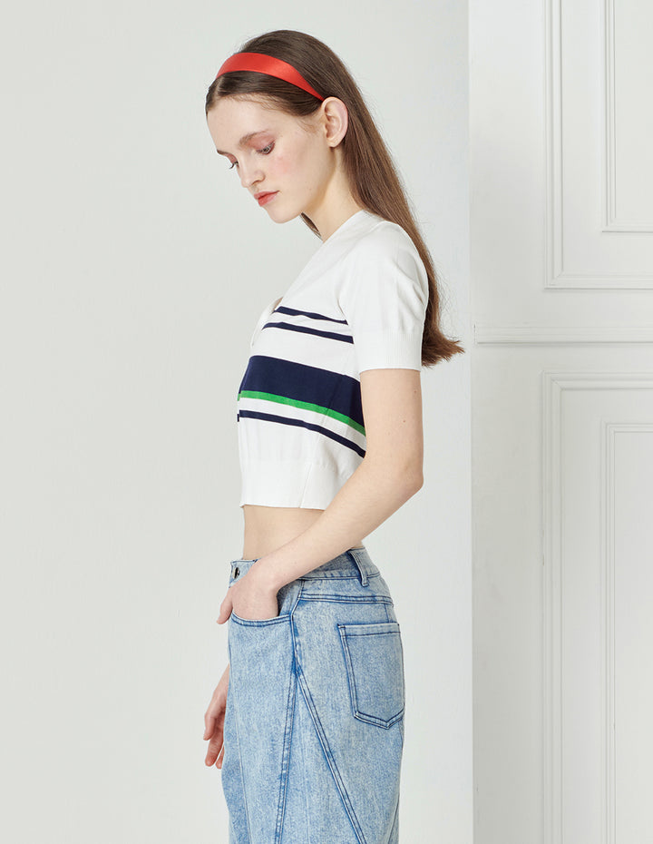BORA AKSU V Neck Colourblock Stripe Knit Sweater