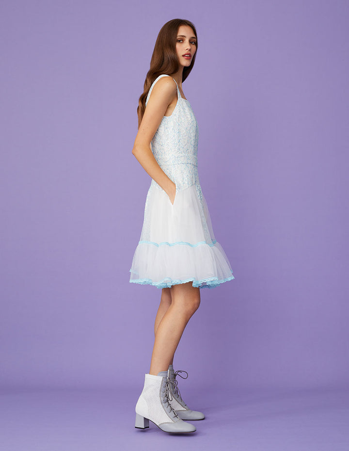 BORA AKSU Light Blue Lace And Tulle Mini Dress