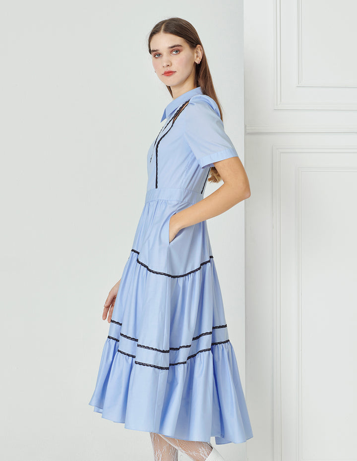 BORA AKSU French Sweet Color-Blocked Lace Formal Dress