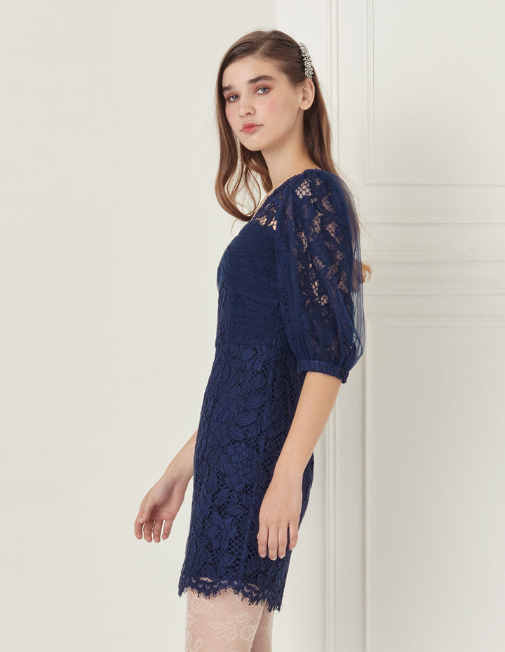 BORA AKSU V-Neck Shirred Tulle Mini Dress