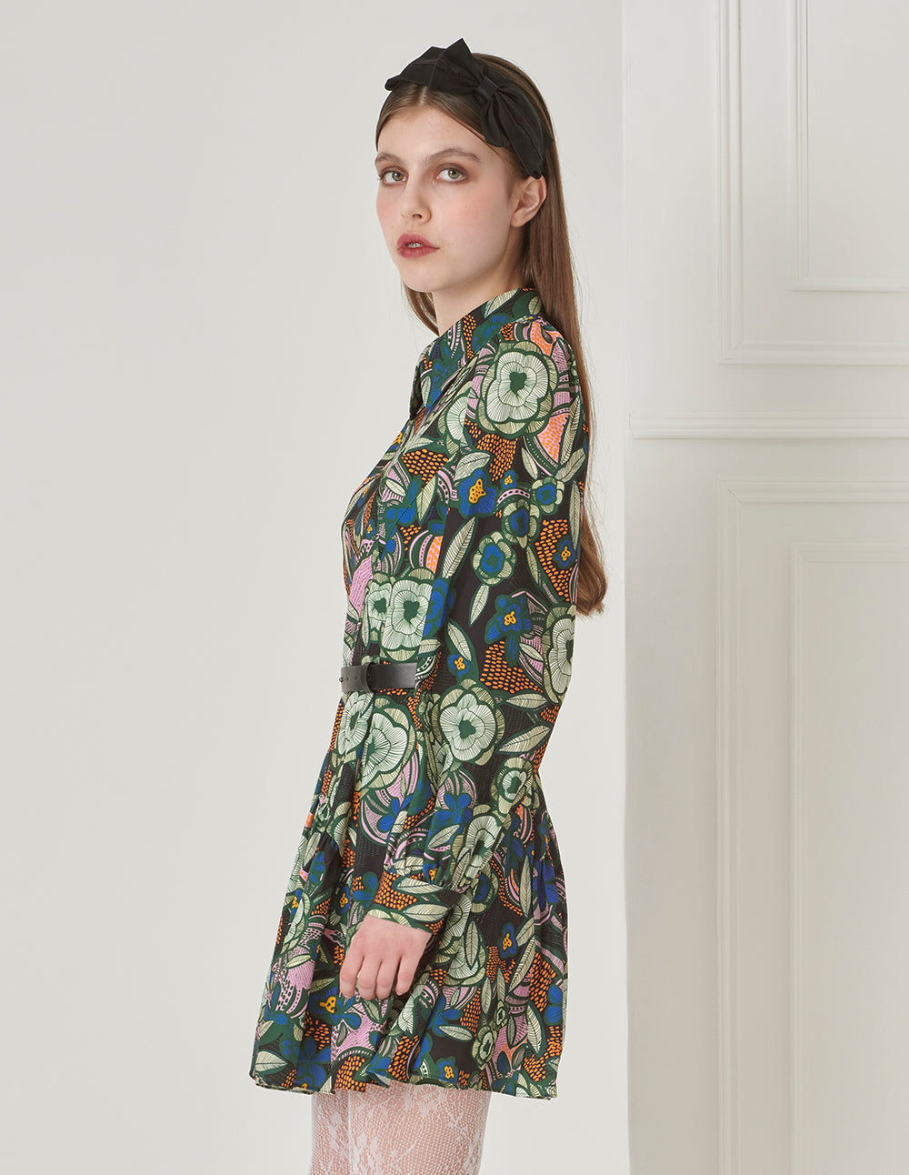 BORA AKSU Puff Sleeve Shirt Collar Printed Long Sleeve Dress