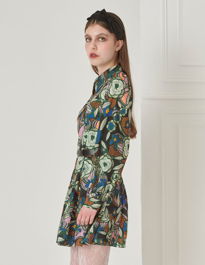 BORA AKSU Puff Sleeve Shirt Collar Printed Long Sleeve Dress