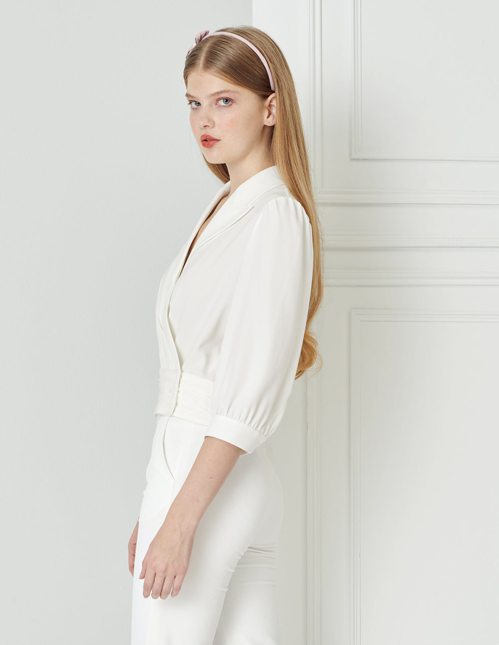 BORA AKSU Suit Collar Slanted Placket Top