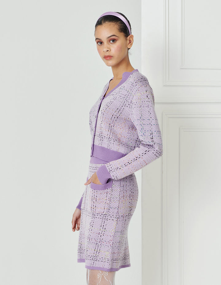 BORA AKSU Cloud Violet  Vintage Plaid Tweed Skirt