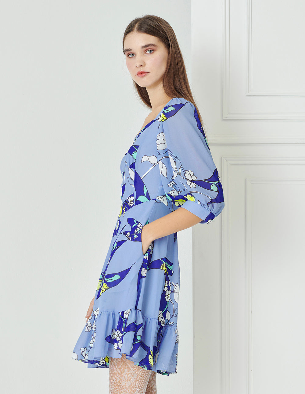 BORA AKSU Diamond Collar Print Waist Dress