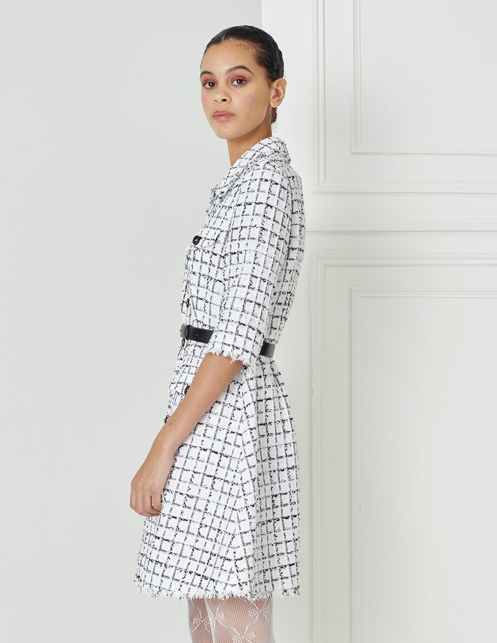 BORA AKSU Black And White Check Tweed Formal Dress
