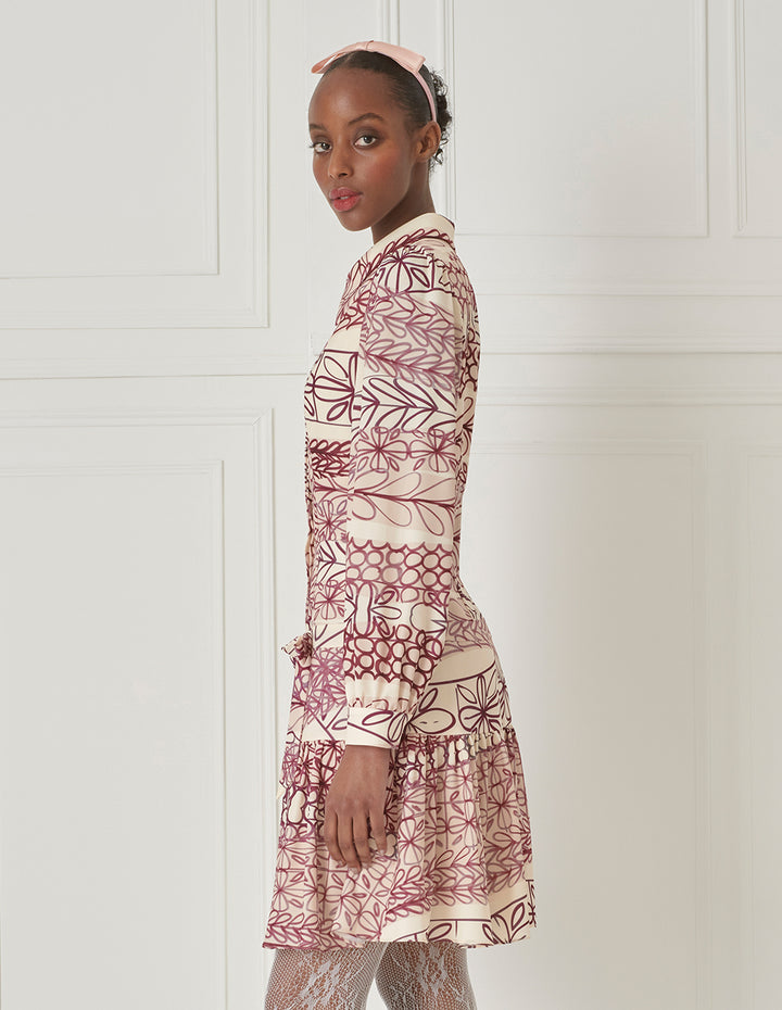 BORA AKSU Puff-Sleeve Shirt Pleated Printed Long-Sleeve Dress