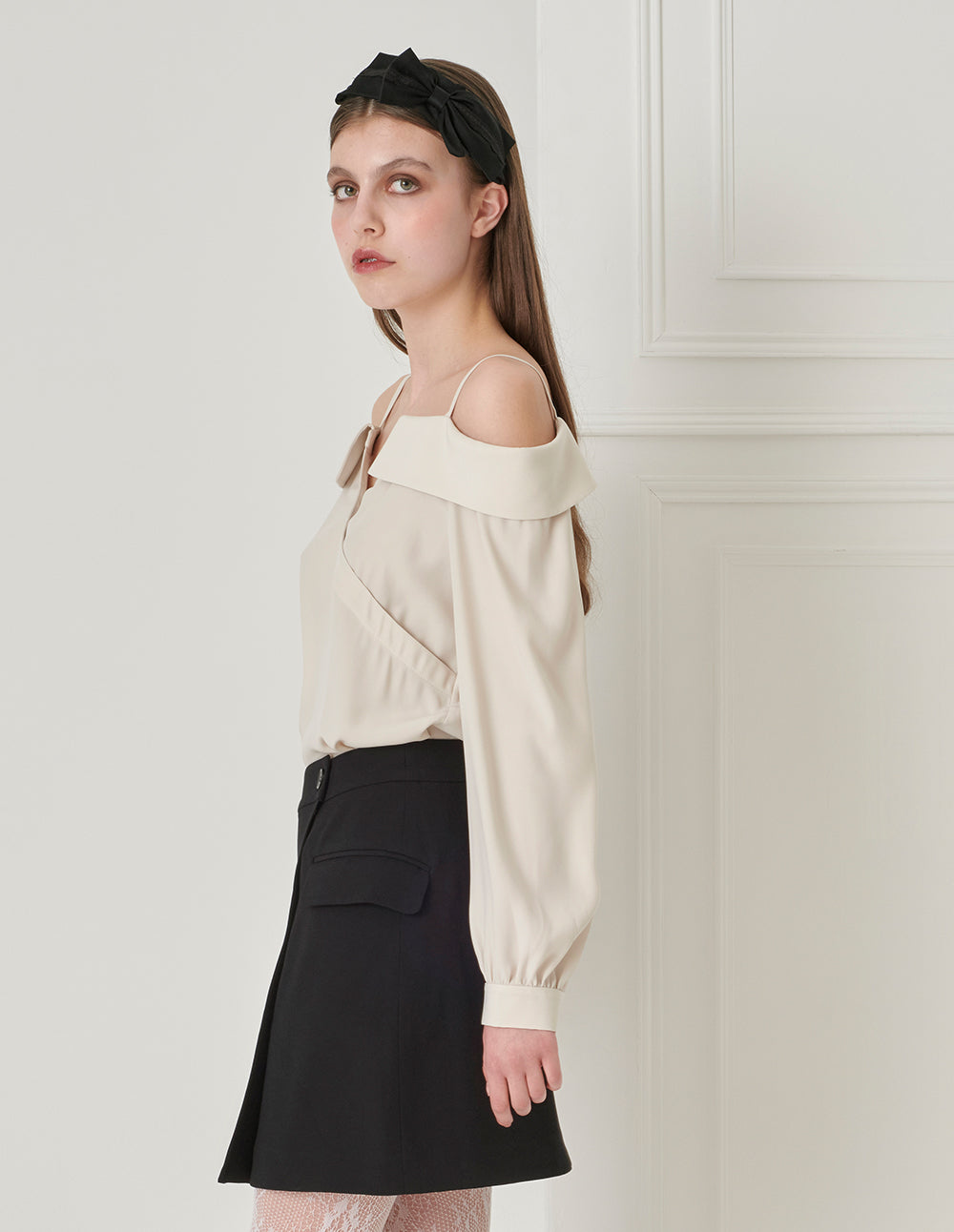 BORA AKSU Elegant Off-Shoulder One-Word Puff Sleeve Long-Sleeved Shirt