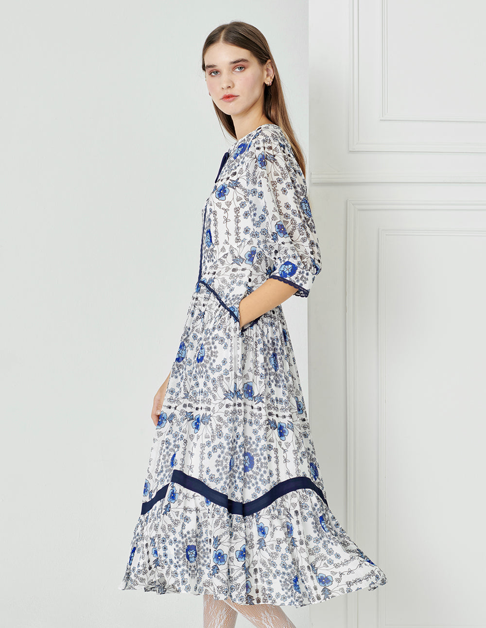 BORA AKSU Colour-Block Bow-Embellished Pleated Dress