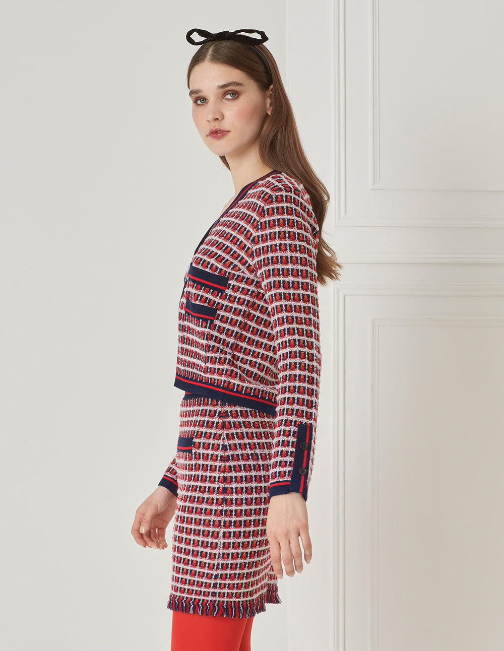 BORA AKSU Vintage Colourblock Tweed Textured Wool Knit Skirt