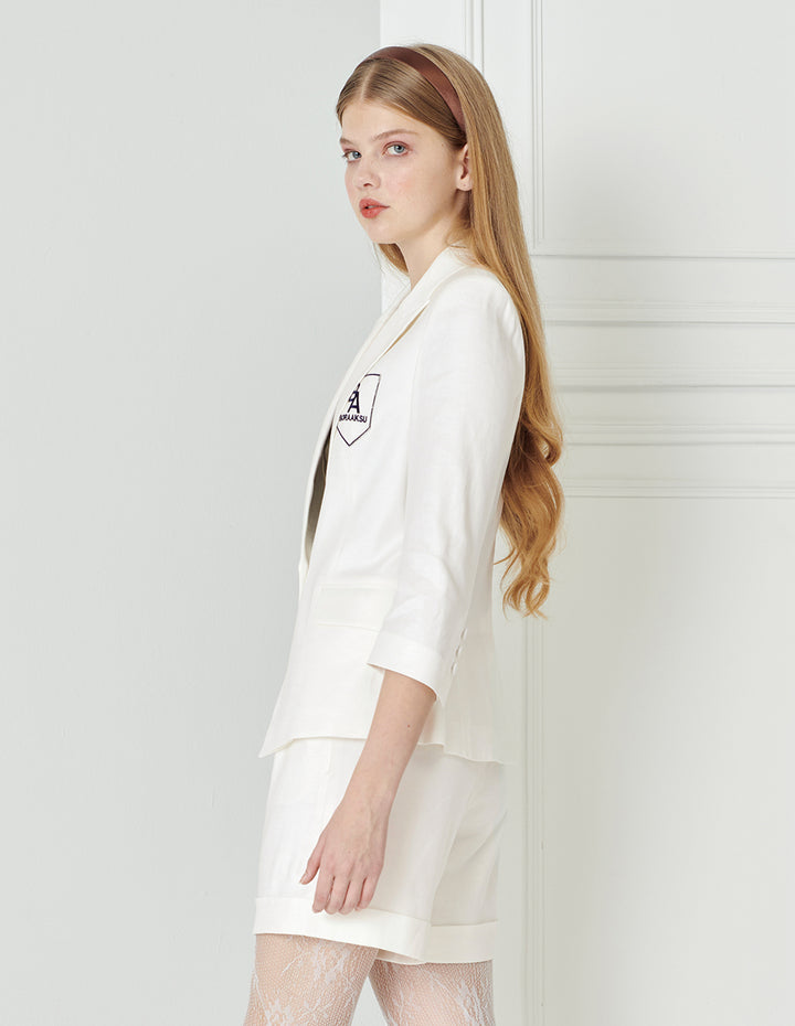 BORA AKSU Workwear Simple Linen Embroidered Logo Blazer