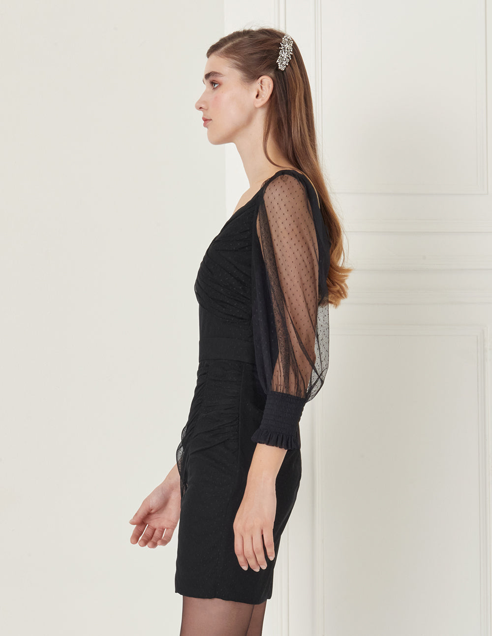BORA AKSU Shirred Detail Asymmetrical Mini Dress