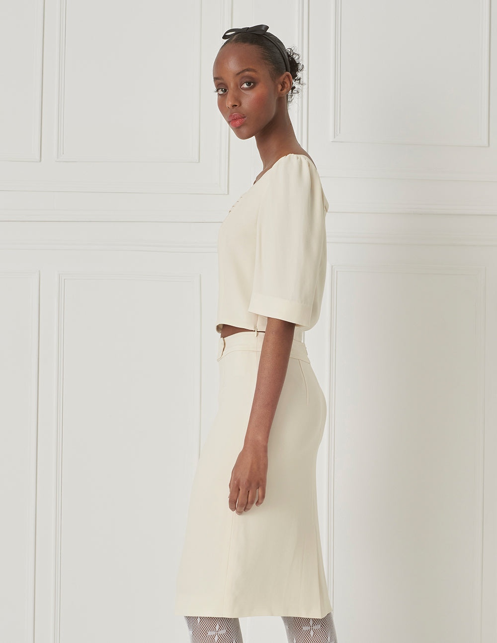 BORA AKSU Triacetate French Vintage Square Neck Puff Sleeve Bolero Top