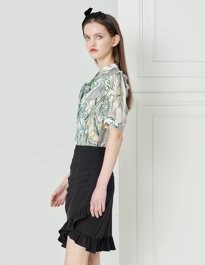 BORA AKSU Silk Bow Tie-Up Printed Shirt
