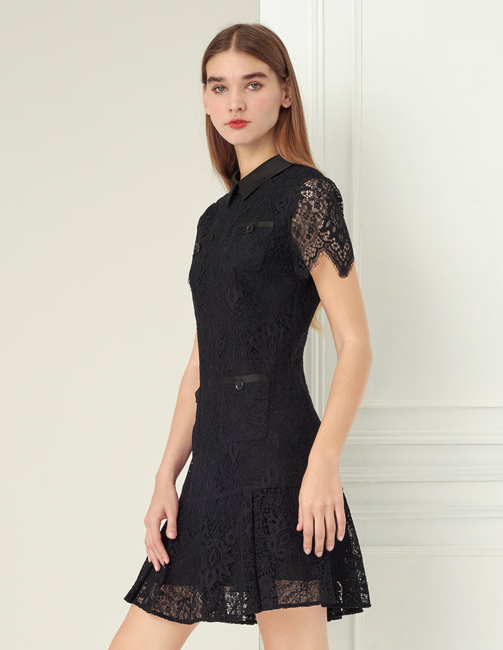 BORA AKSU Peter Pan Collar Ruffle Neck Lace Dress