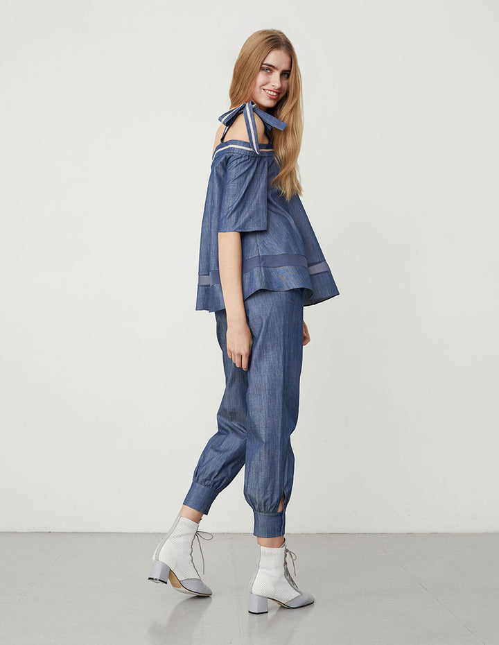 BORA AKSU Cold-Shoulder Bow Top