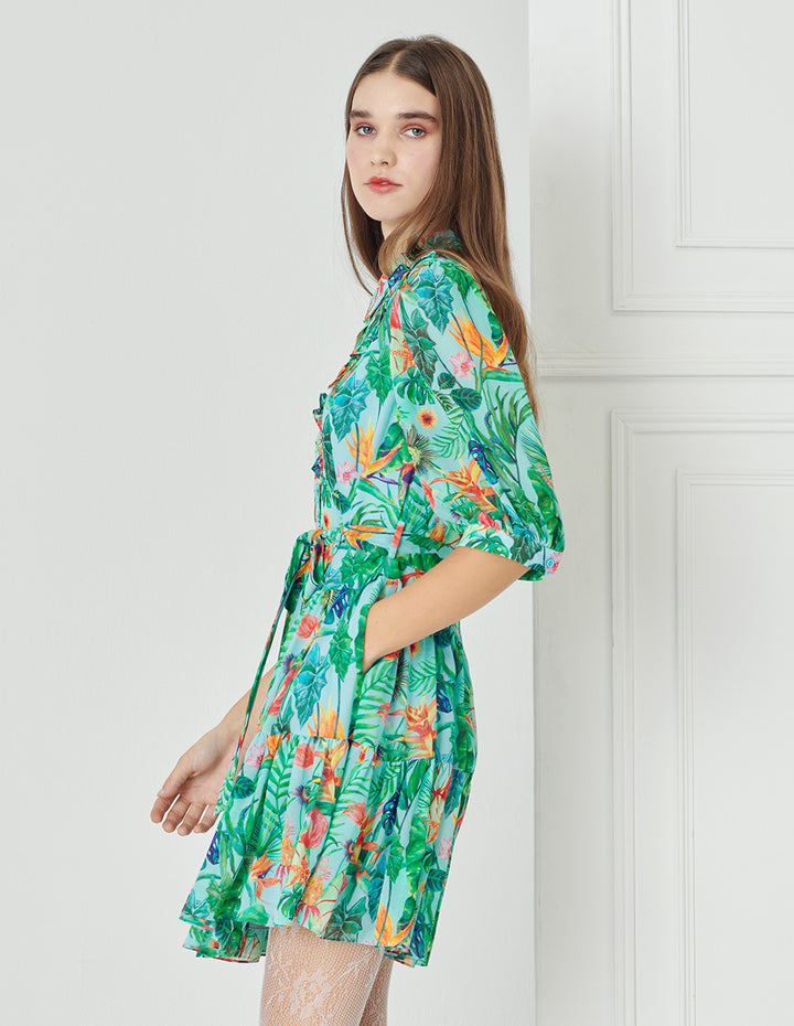 BORA AKSU Floral-Print Pleated Shirt Dress