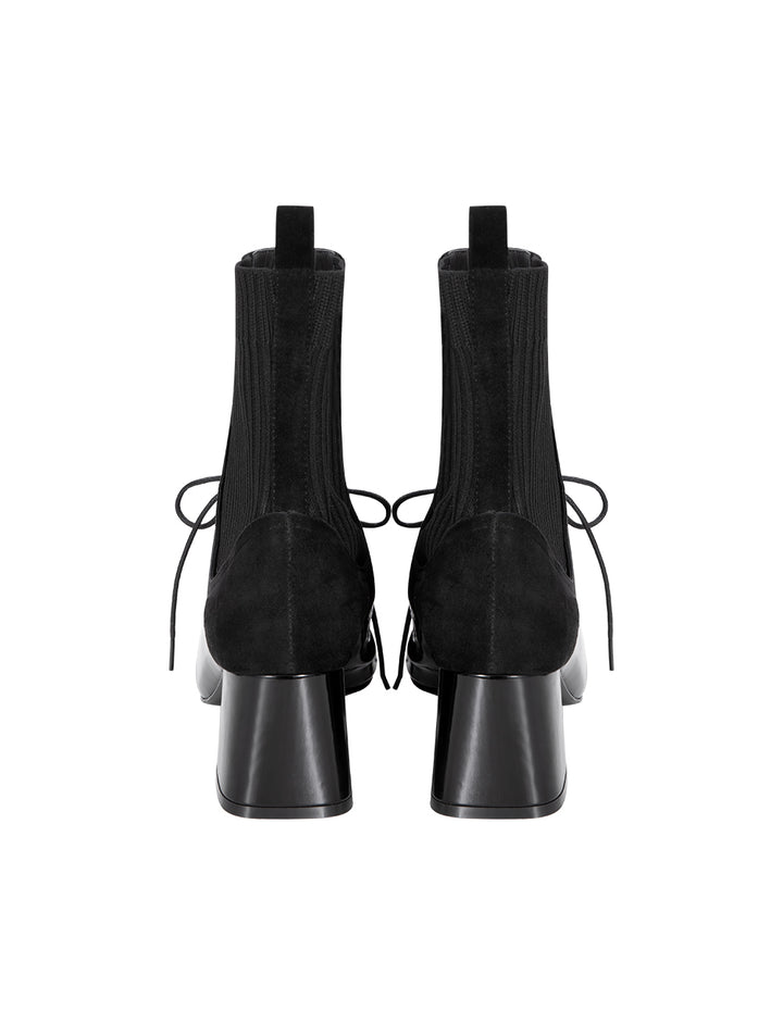 BORA AKSU Black Patent Panelled Stretch Knit Booties