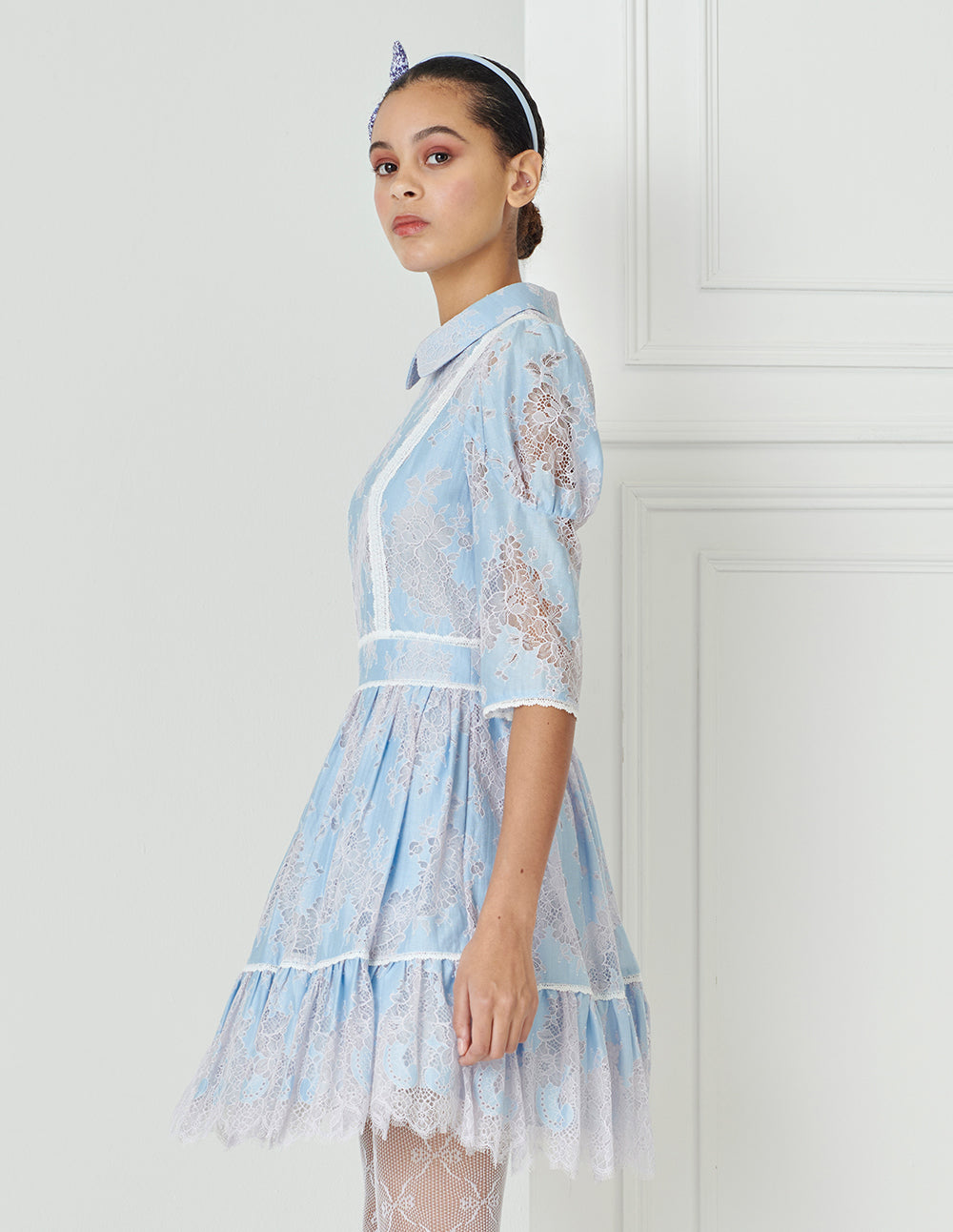 BORA AKSU French Court Peter Wind Neck Lace Dress