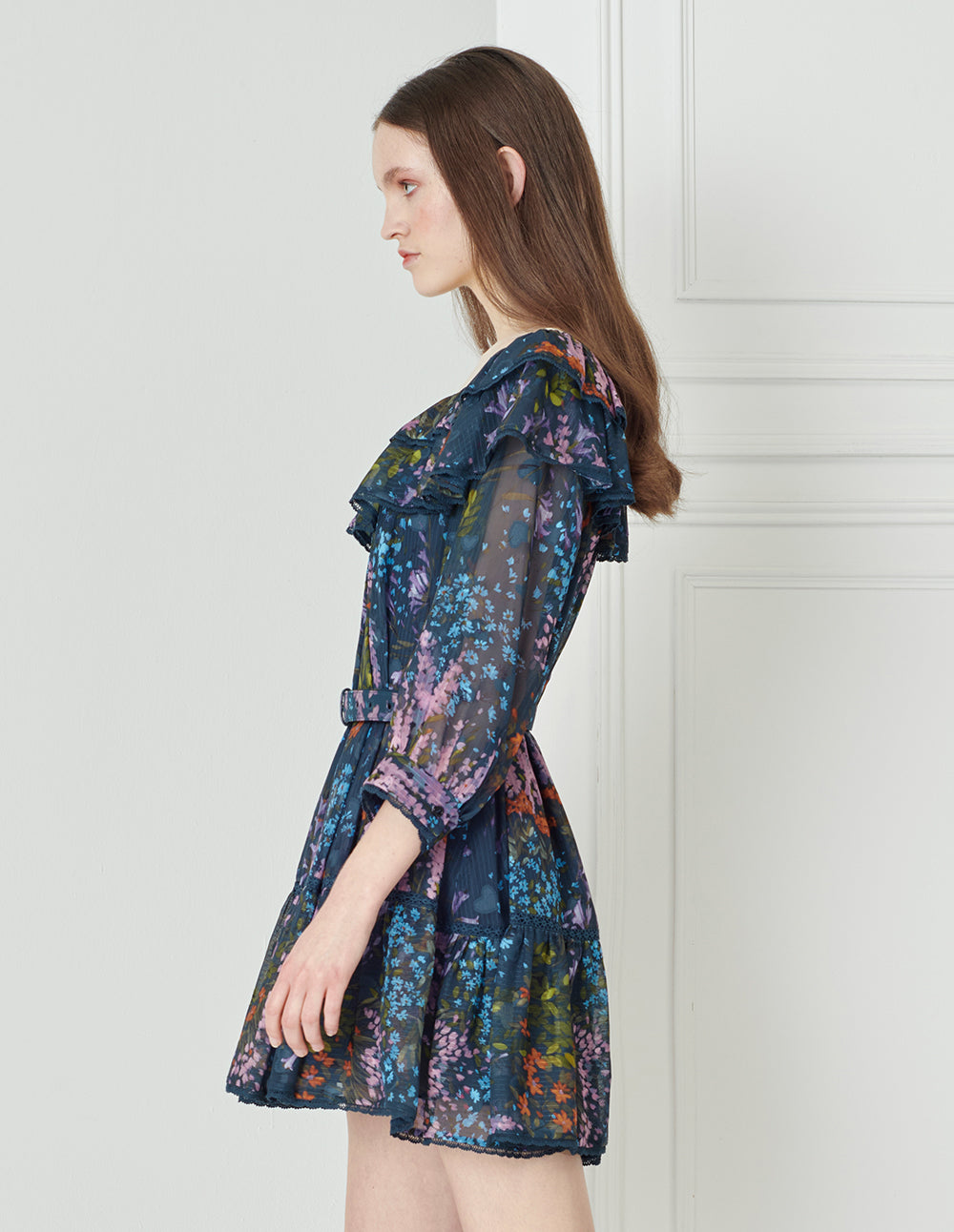 BORA AKSU Sheer Mesh Stitching A Hem Printed Dress