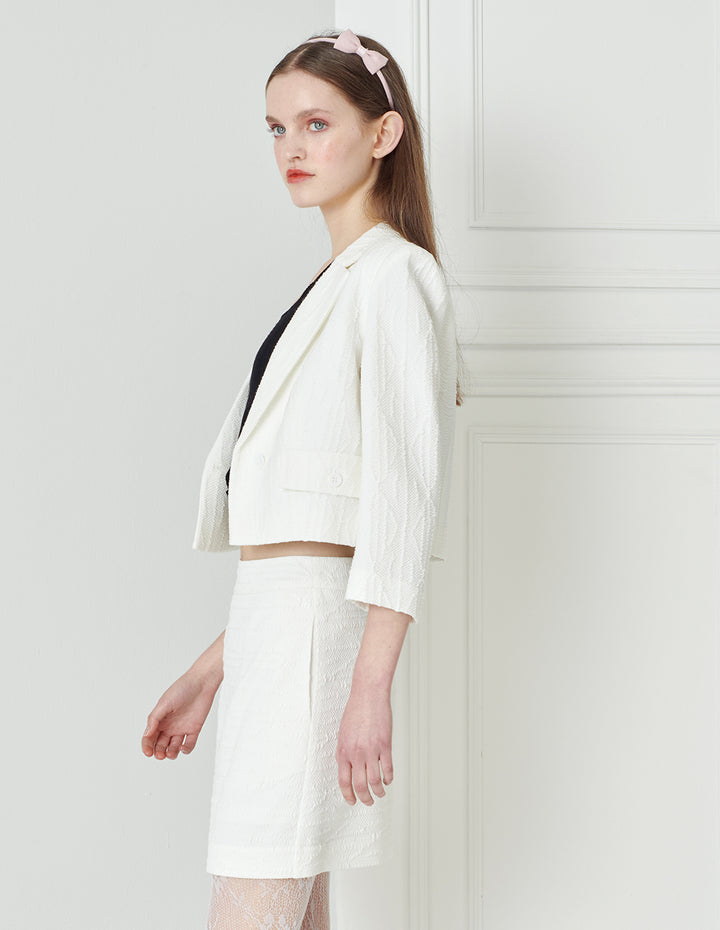 BORA AKSU Knitted Texture Short-Sleeved Blazer