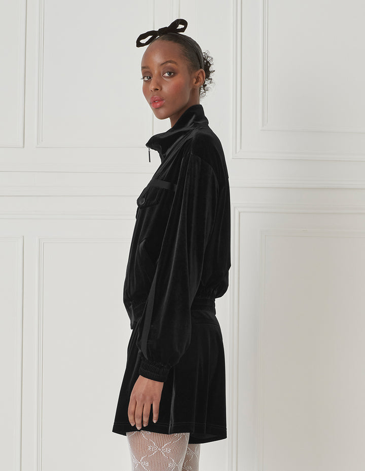 BORA AKSU Casual Velvet High Waist Wide-Leg A-Line Shorts