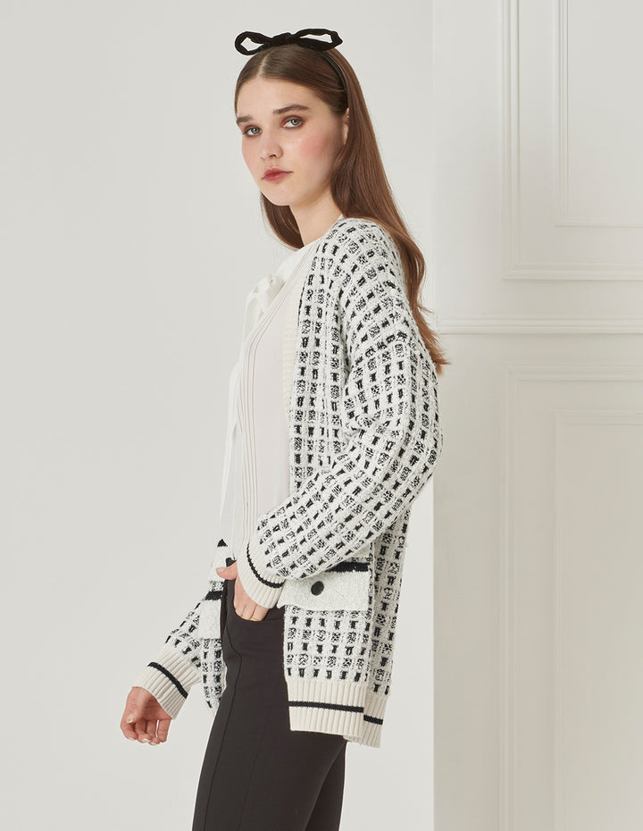 BORA AKSU London Fashion Week Style Black And White Plaid Knitted Cardigan
