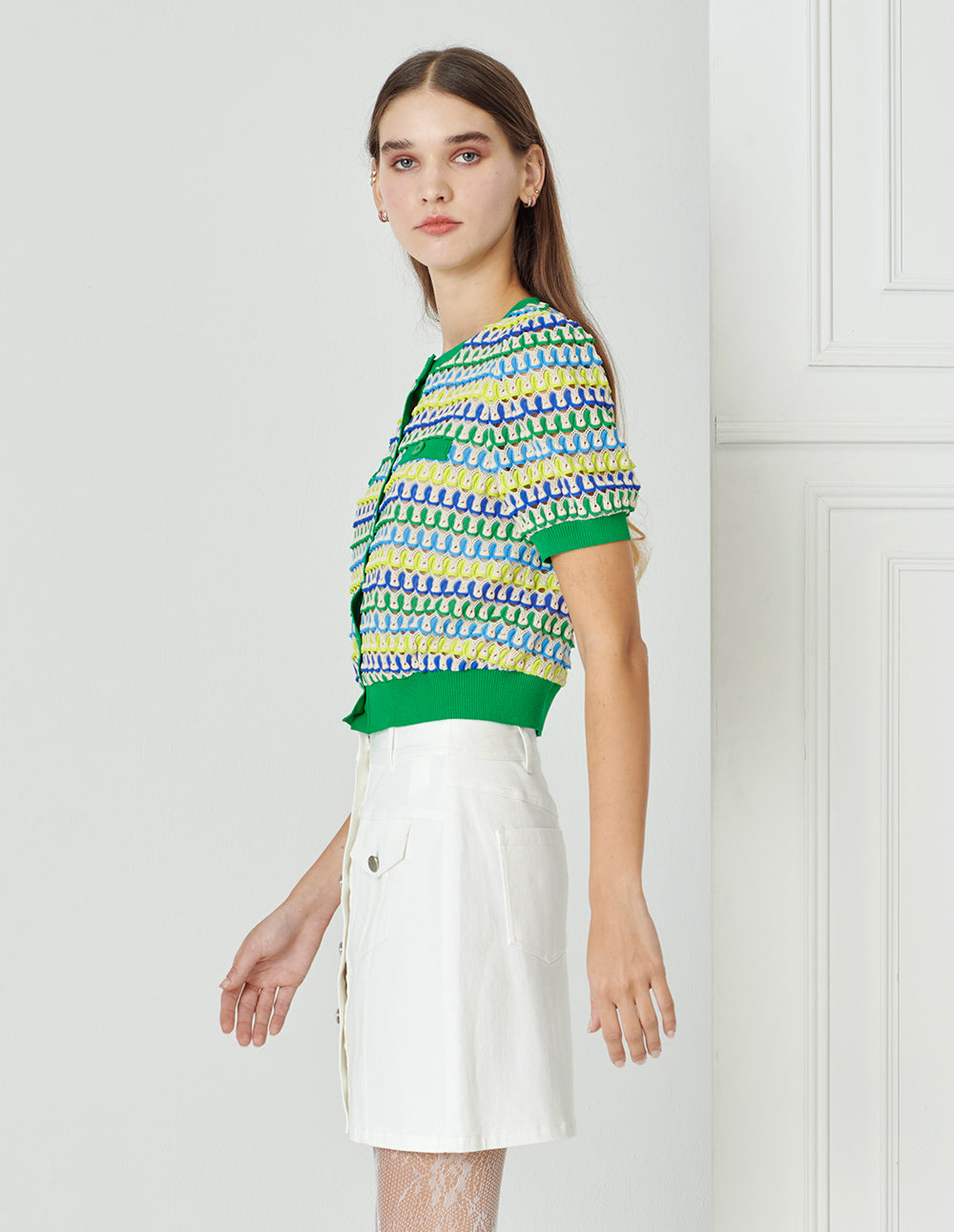 BORA AKSU A-Line Patch Pockets Washed White Denim Skirt