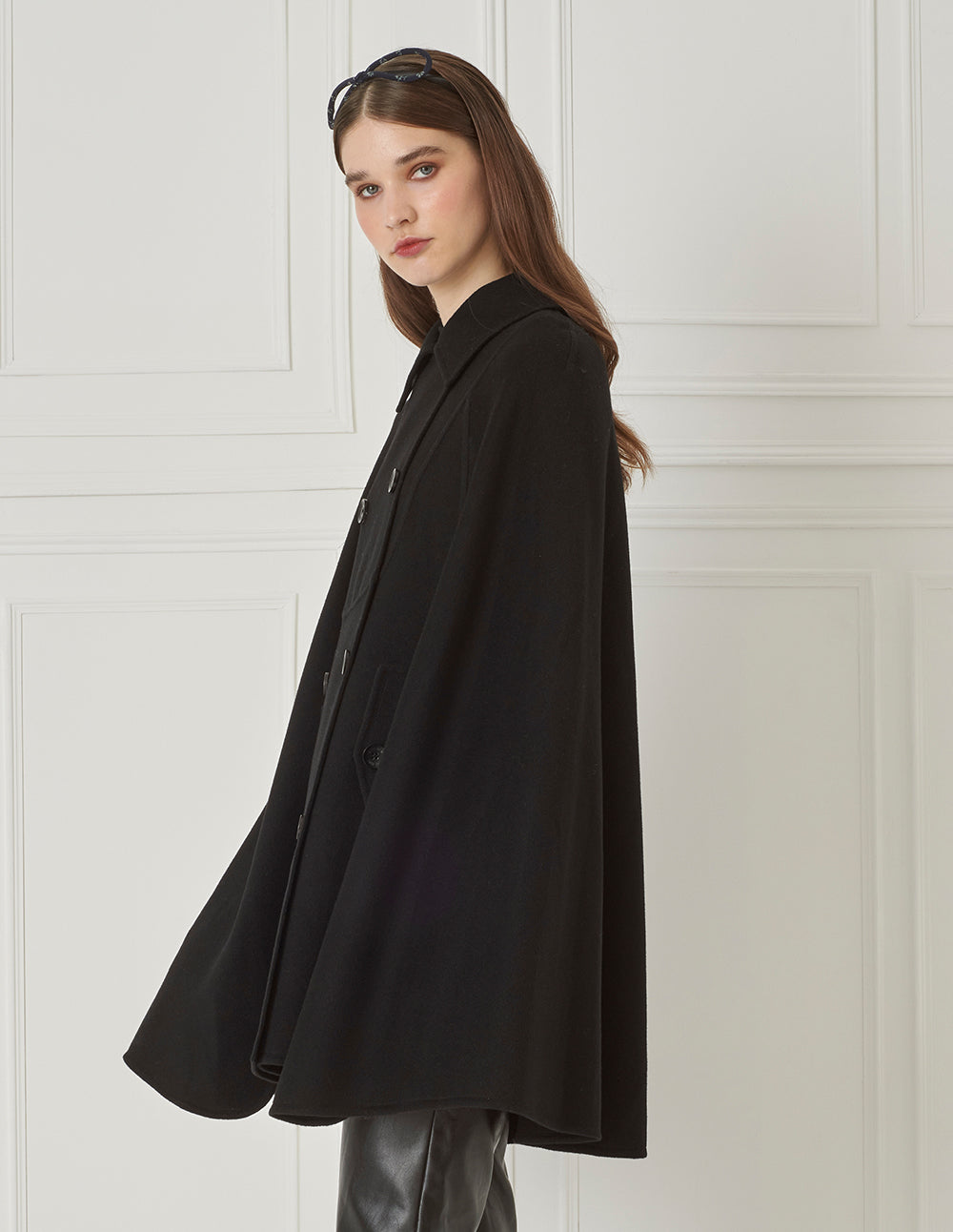 BORA AKSU Lapel-Collar Double-Breasted Reversible Wool Cape In Silk Blend