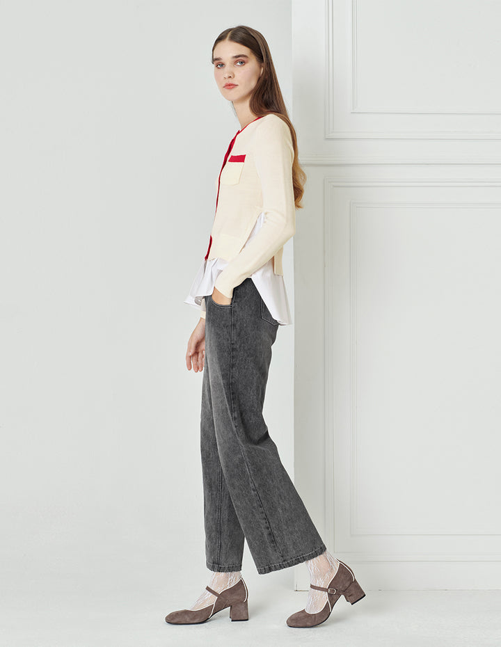 BORA AKSU Washed Grey Simple Loose Wide-Leg Jeans
