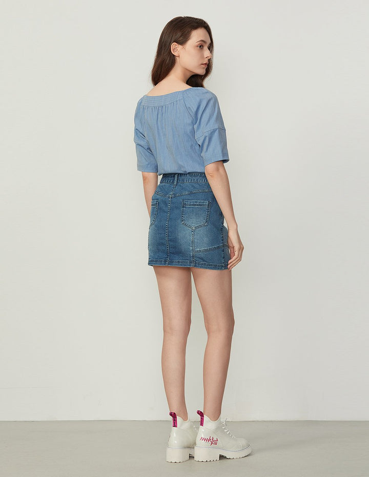 BORA AKSU Embroidered Logo Washed Denim Mini Skirt